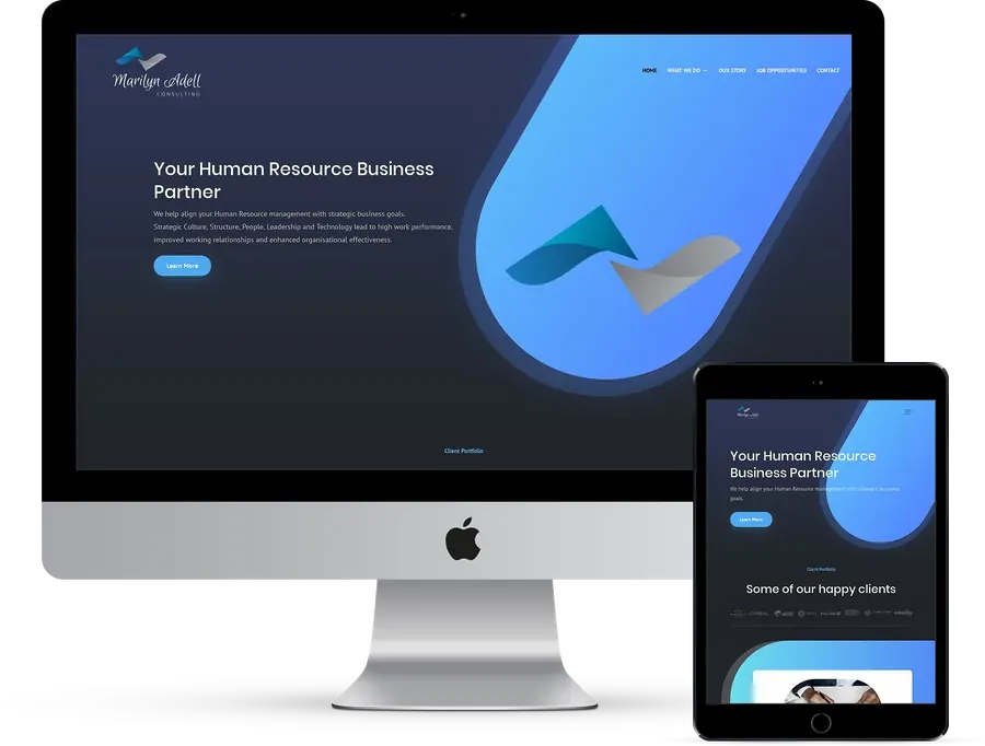 Marilyn Adell Consulting website shown on desktop and tablet