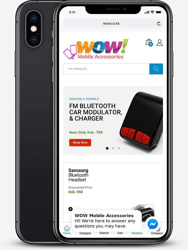 WOW Mobile Accessories e-commerce store on mobile